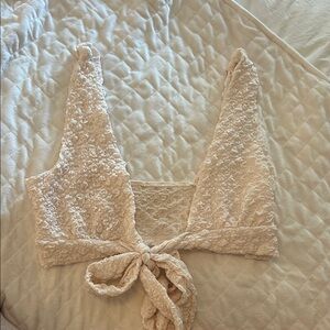 Cream Textured Tie-Back Top